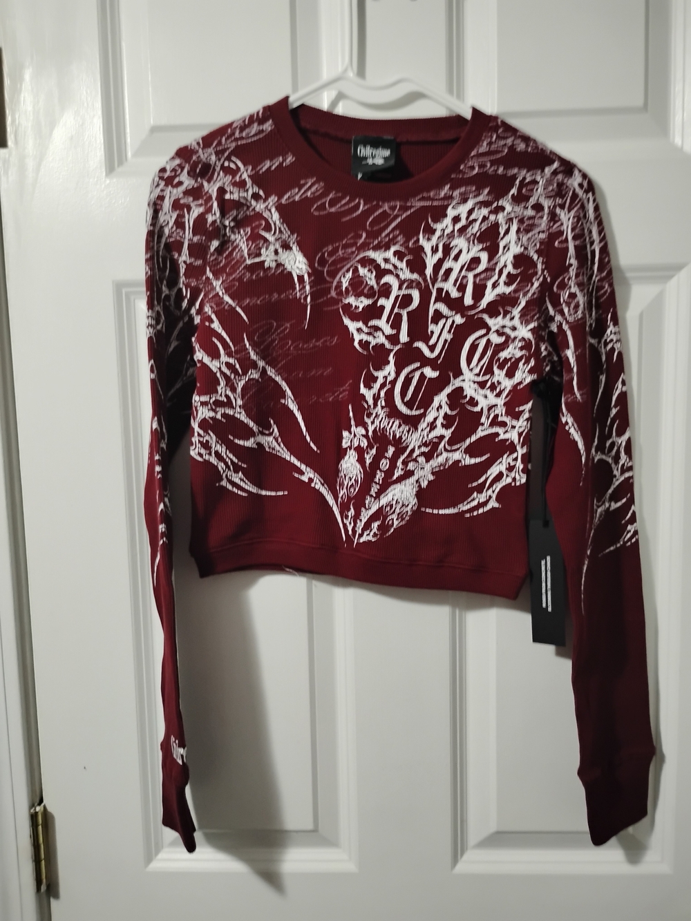 Civil Regime Women's Burgundy Cropped Graphic Crewneck Sweatshirt